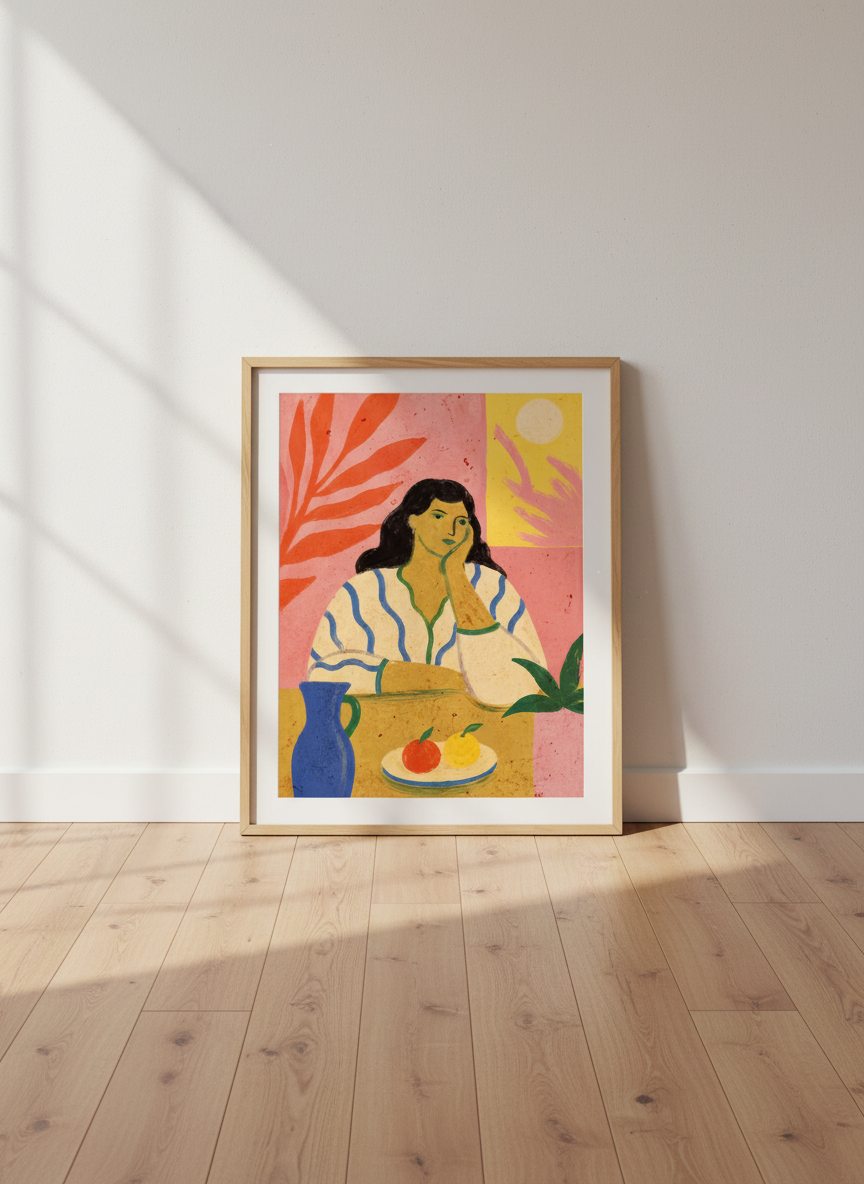 Abstract Woman Portrait Art Print | Boho Decor, Vibrant Wall Art | Mid Century Modern