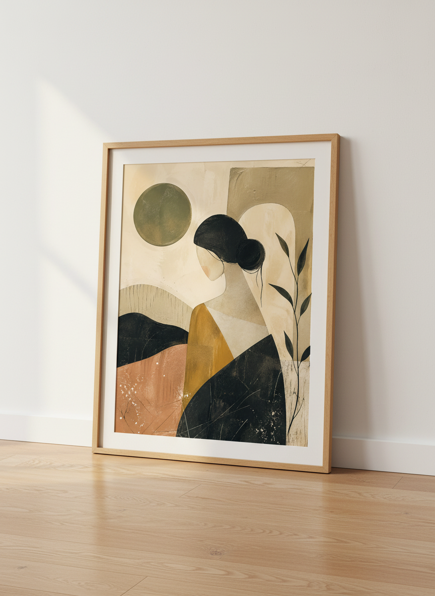Abstract Woman Art | Boho Beige Terracotta Poster, Living Room Decor