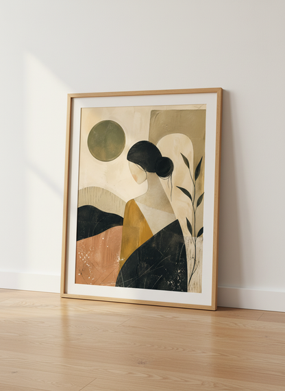 Abstract Woman Art | Boho Beige Terracotta Poster, Living Room Decor