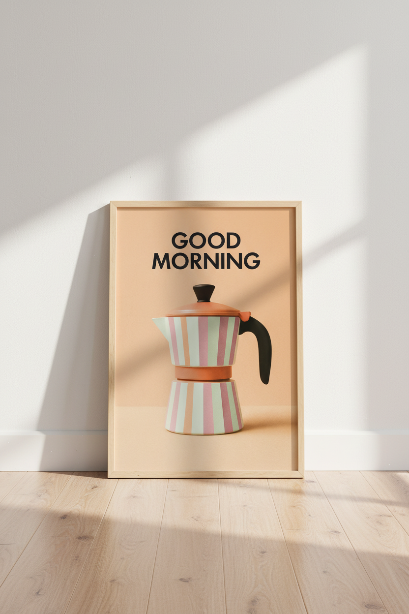 Minimalist Moka Pot Coffee Wall Art Print | Kitchen Cafe Decor | Aesthetic Pop Art Poster for Coffee Lover Gift