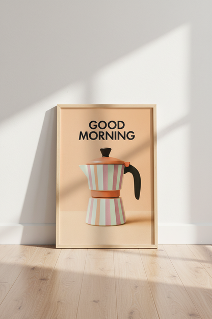 Minimalist Moka Pot Coffee Wall Art Print | Kitchen Cafe Decor | Aesthetic Pop Art Poster for Coffee Lover Gift