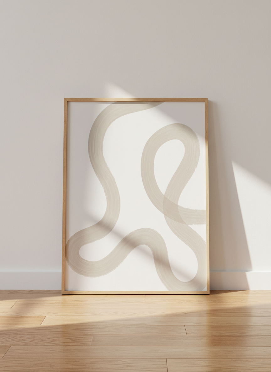 Abstract Neutral Swirl Art Print, Beige Wavy Lines Wall Art, Modern Minimalist Poster, Scandinavian Home Decor, Boho Wall Hanging