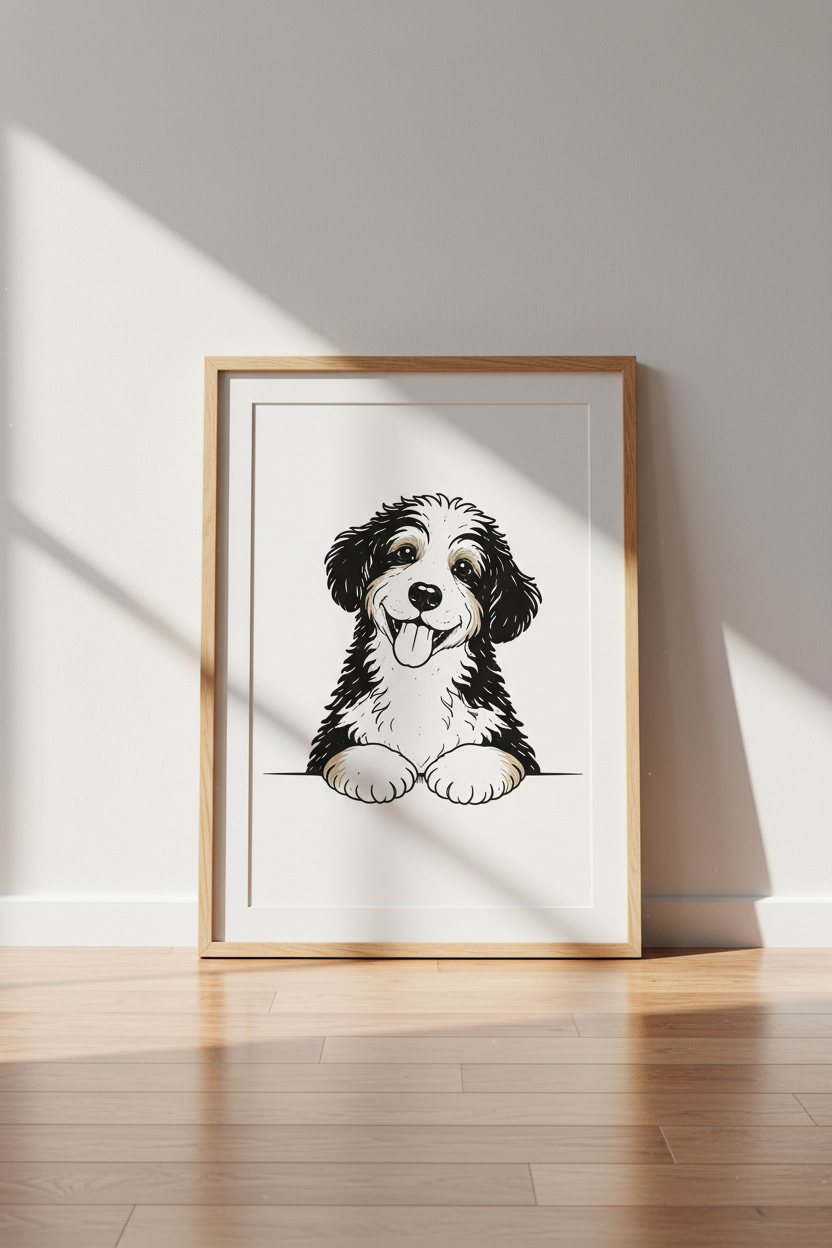 Charming Puppy Wall Art Print | Dog Lover Decor | Cute Pet Poster | Nursery Room Art | Minimalist Black and White Puppy