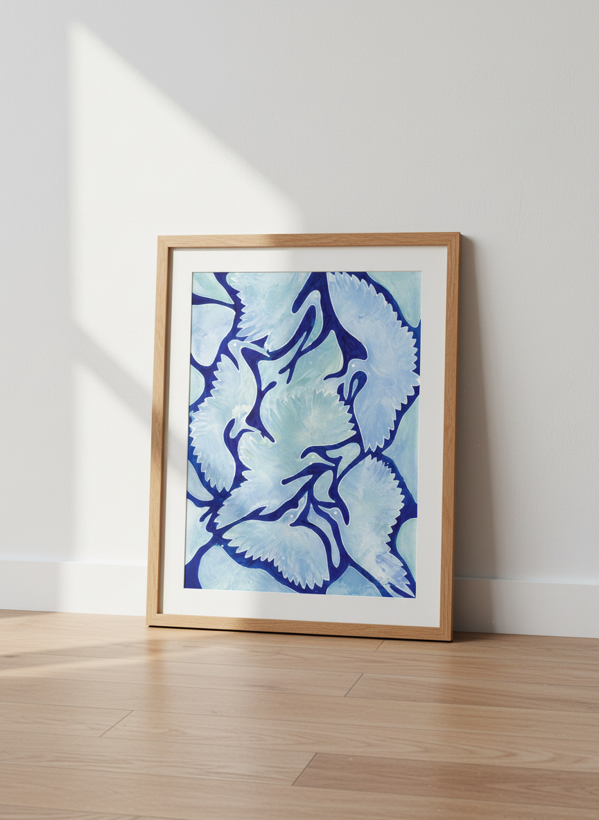 Abstract Bird Wall Art Print | Modern Nursery Decor | Blue Crane Ocean Poster | Coastal Home Gift Idea | Elegant Waterfowl Artwork