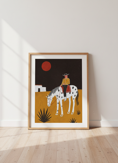 Mexican Cowboy on Horse Wall Art Print | Boho Desert Decor | Western Home Decor | Rancher Art Print | Southwest Poster Print