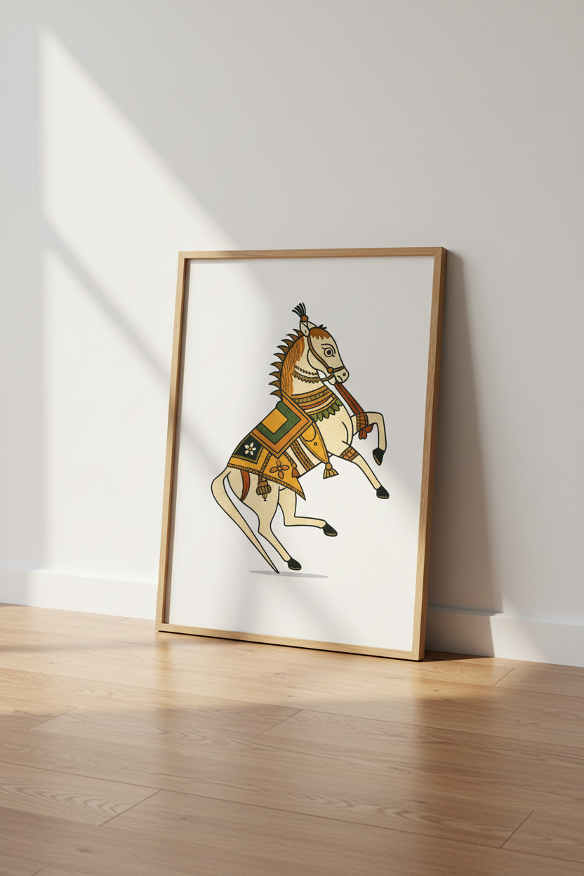 Indian Folk Art Horse Wall Art Print | Boho Living Room Decor | Ethnic Cultural Poster | Digital Download Unframed Framed Art