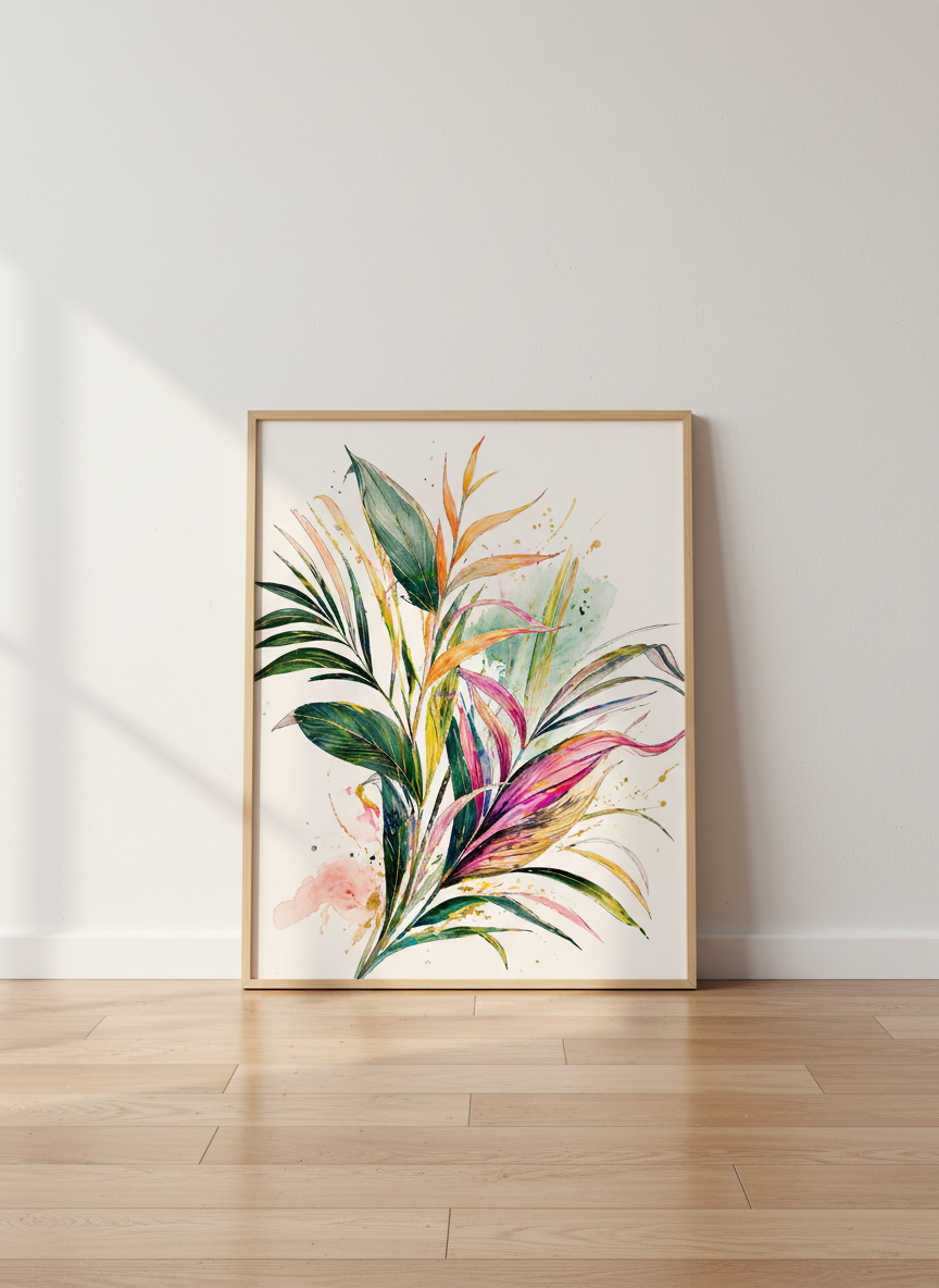 Vibrant Tropical Palm Art Print | Colorful Botanical Decor, Eclectic Bohemian Poster