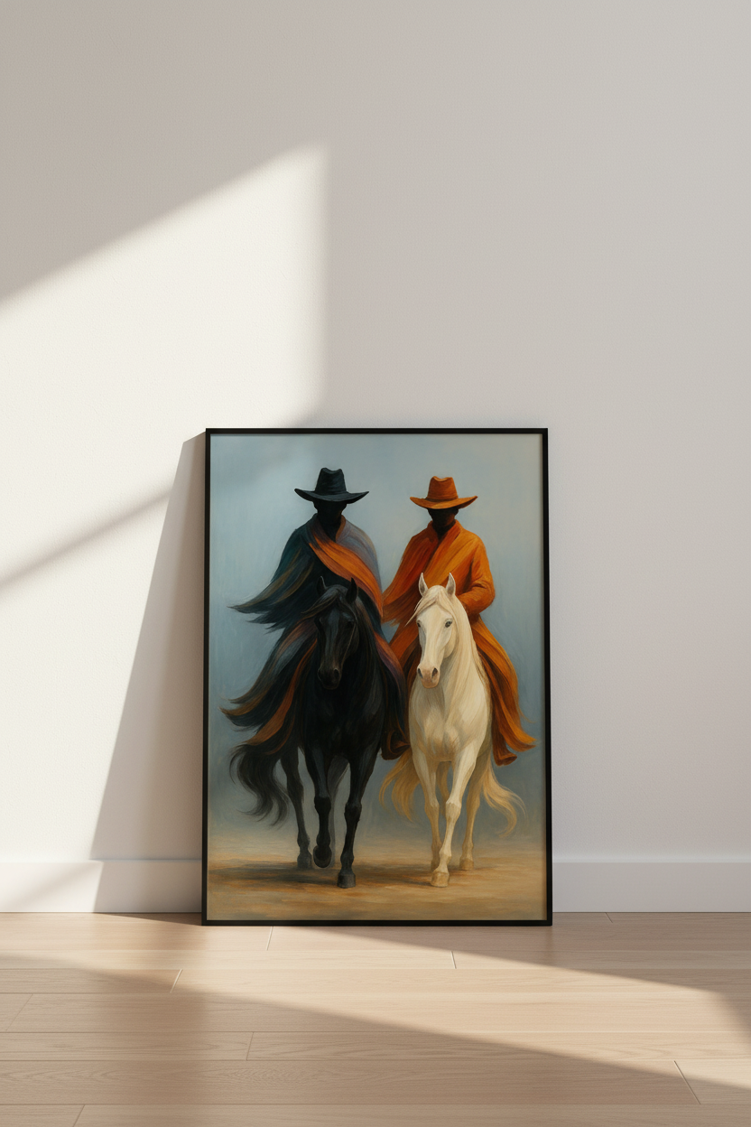 Abstract Cowboy Riders Wall Art Print | Modern Equestrian Decor | Horse Lover Gift Poster | Ranch House Fine Art