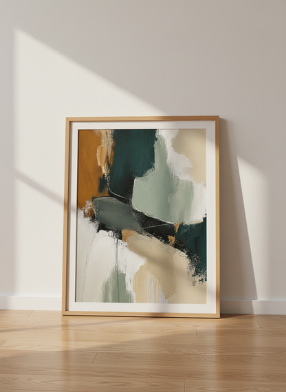 Abstract Emerald &amp; Gold Wall Art Print | Boho Living Room Decor | Modern Aesthetic Bedroom Wall Decor | Unframed, Framed, Digital