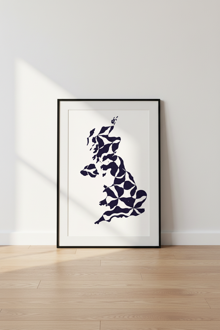 UK Map Pattern Wall Art | Great Britain Abstract Print | Geometric Britain Home Decor | Unique UK Map Poster UK Wall Hanging