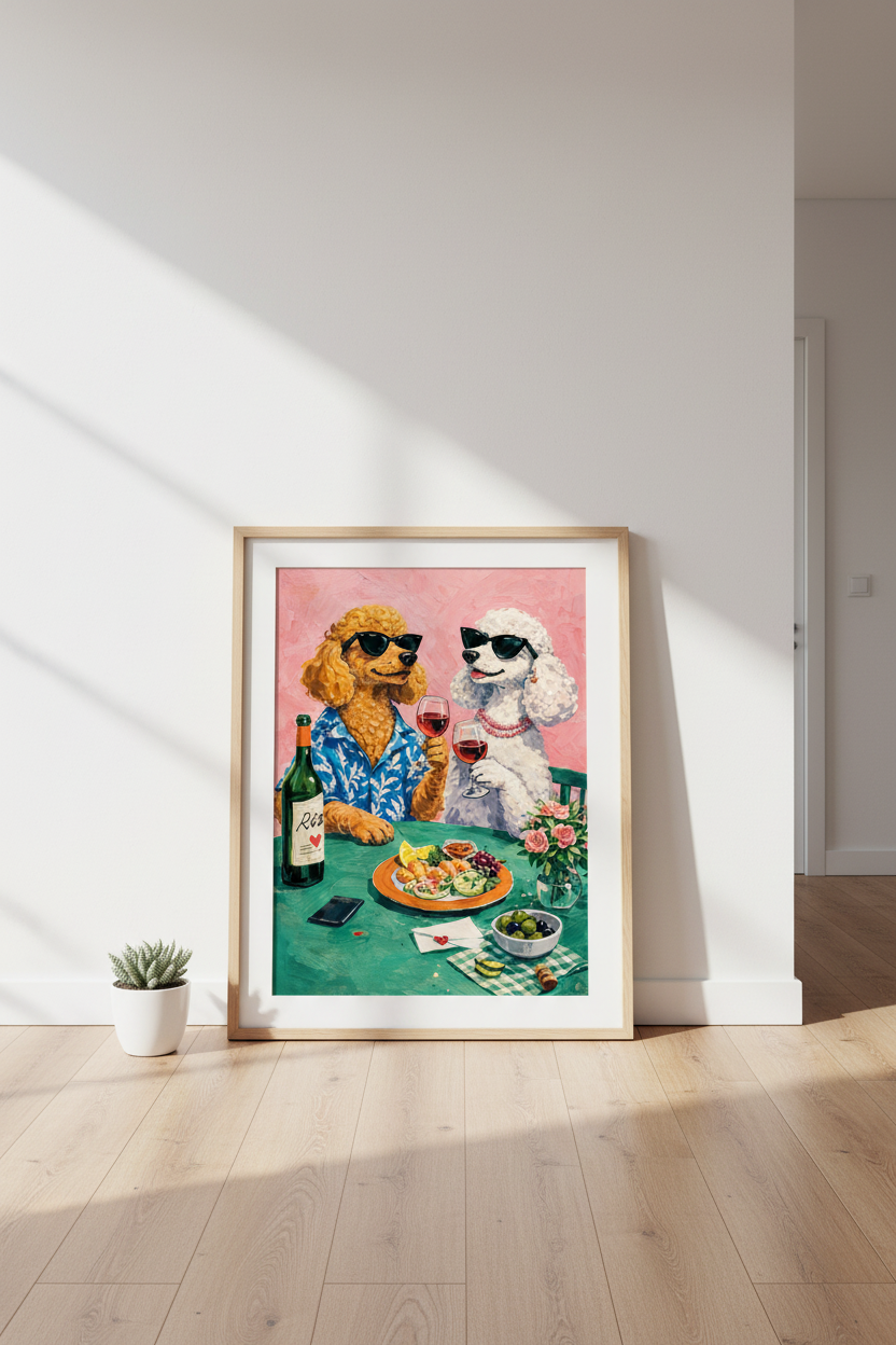 Eclectic Poodle Dog Art Print | Fun Kitchen Decor | Whimsical Animal Poster | Unframed, Framed &amp; Digital Art