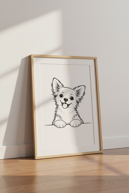 Minimalist Cute Puppy Wall Art Print | Kids Room Decor | Whimsical Dog Lover Poster | Unframed, Framed &amp; Digital Art