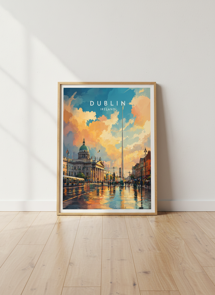 Dublin Ireland Cityscape Wall Art | Vibrant Travel Poster | Colorful Europe Decor