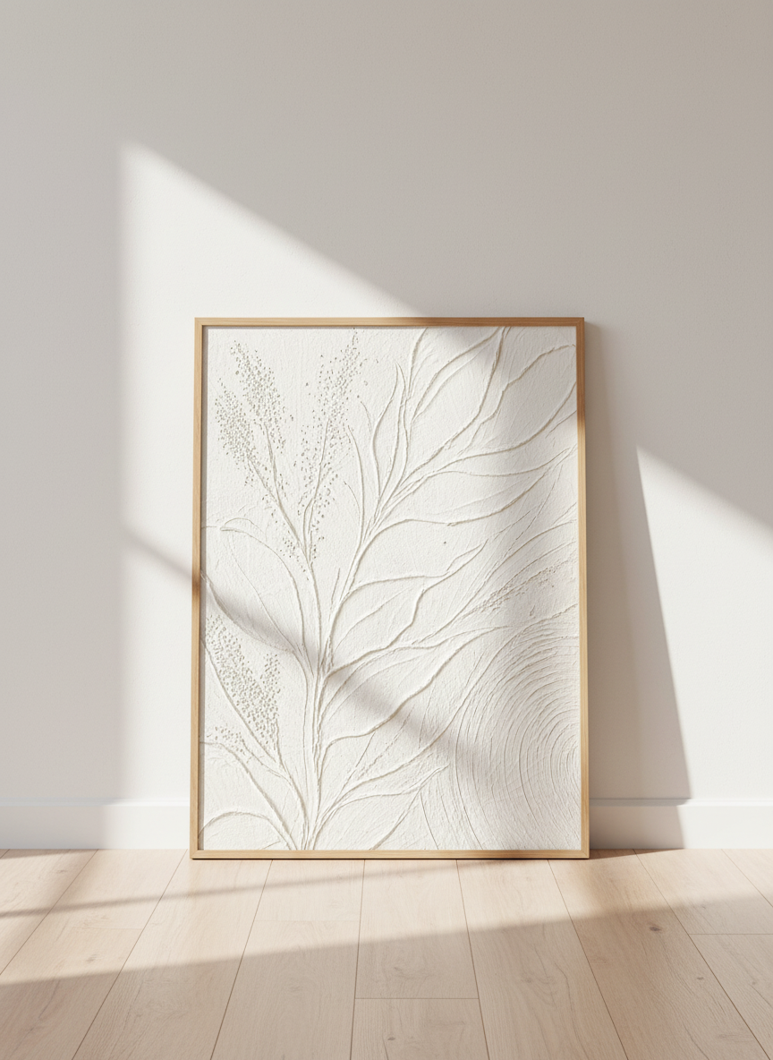 Textured Botanical Wall Art | Abstract Neutral Leaf Print, Minimalist Home Decor