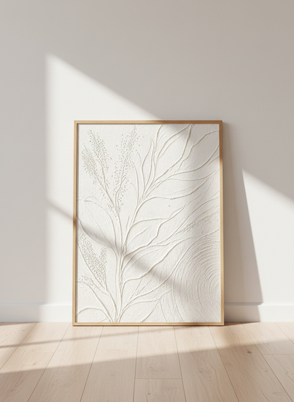 Textured Botanical Wall Art | Abstract Neutral Leaf Print, Minimalist Home Decor