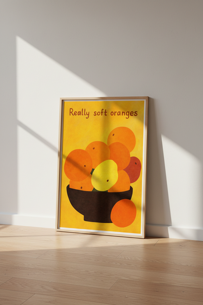 Minimalist Orange Bowl Framed Wall Art Print | Kitchen Decor | Whimsical Fruit Poster | Ready to Hang Citrus Art