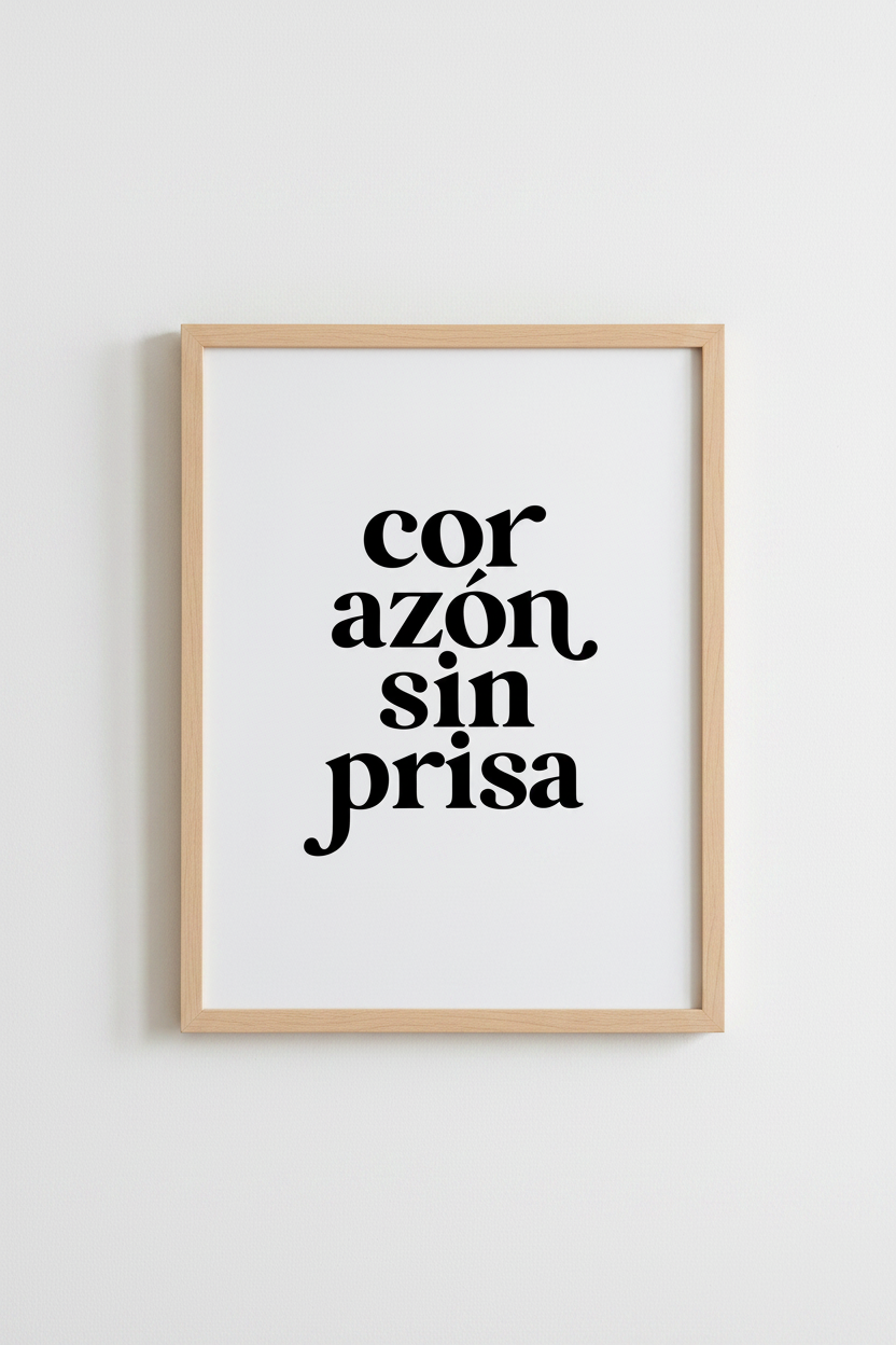 Corazón Sin Prisa Spanish Quote Art | Minimalist Typography Poster | Black and White Print