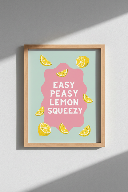 lemon wall art | pastel pink &amp; mint, kitchen &amp; dining decor