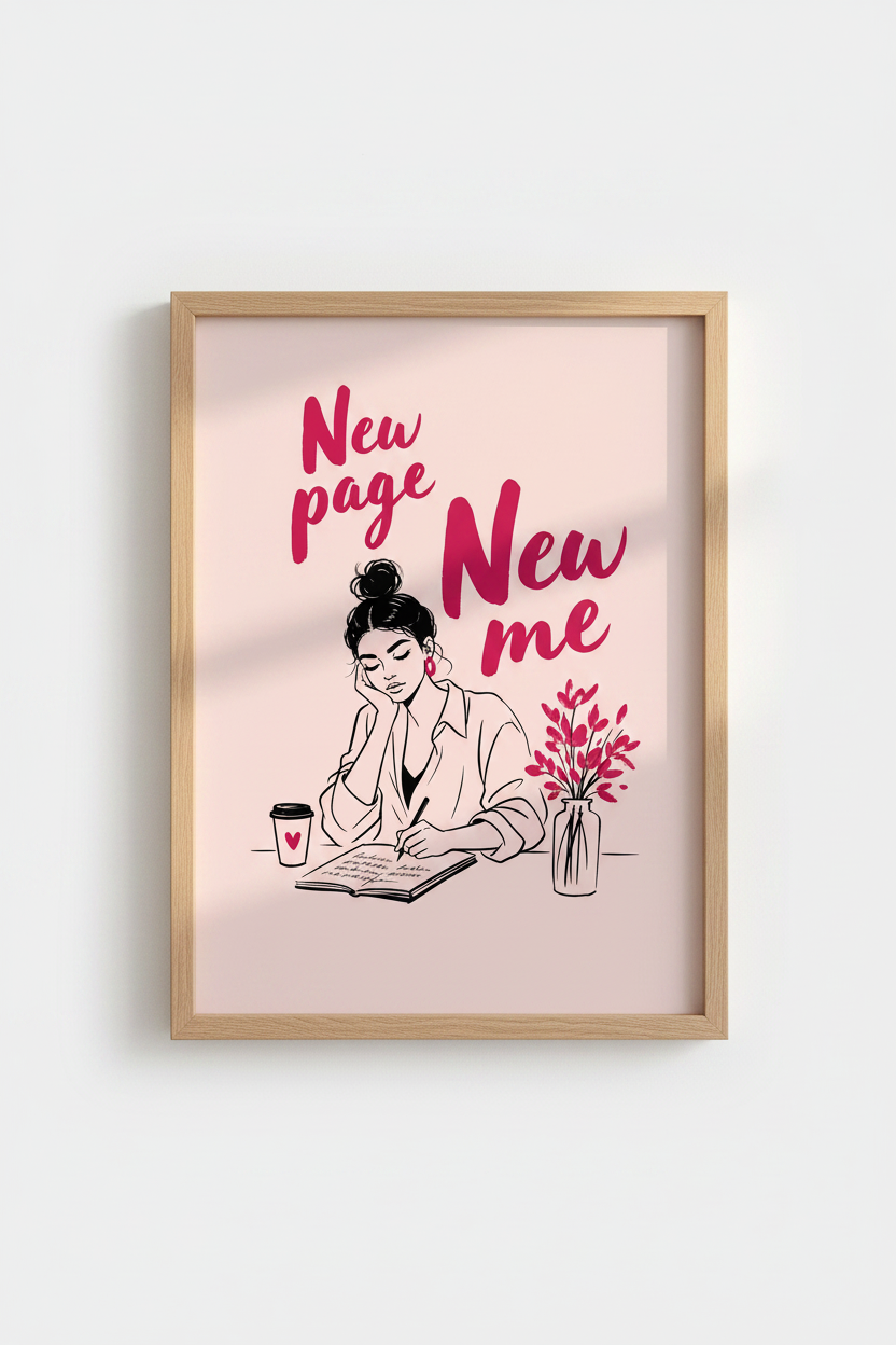 Feminine Journaling Wall Art Print | Pink Office Decor | Preppy Illustration Poster