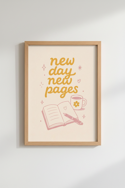 Retro Quote Wall Art | Preppy Aesthetic Decor | New Day New Pages Poster
