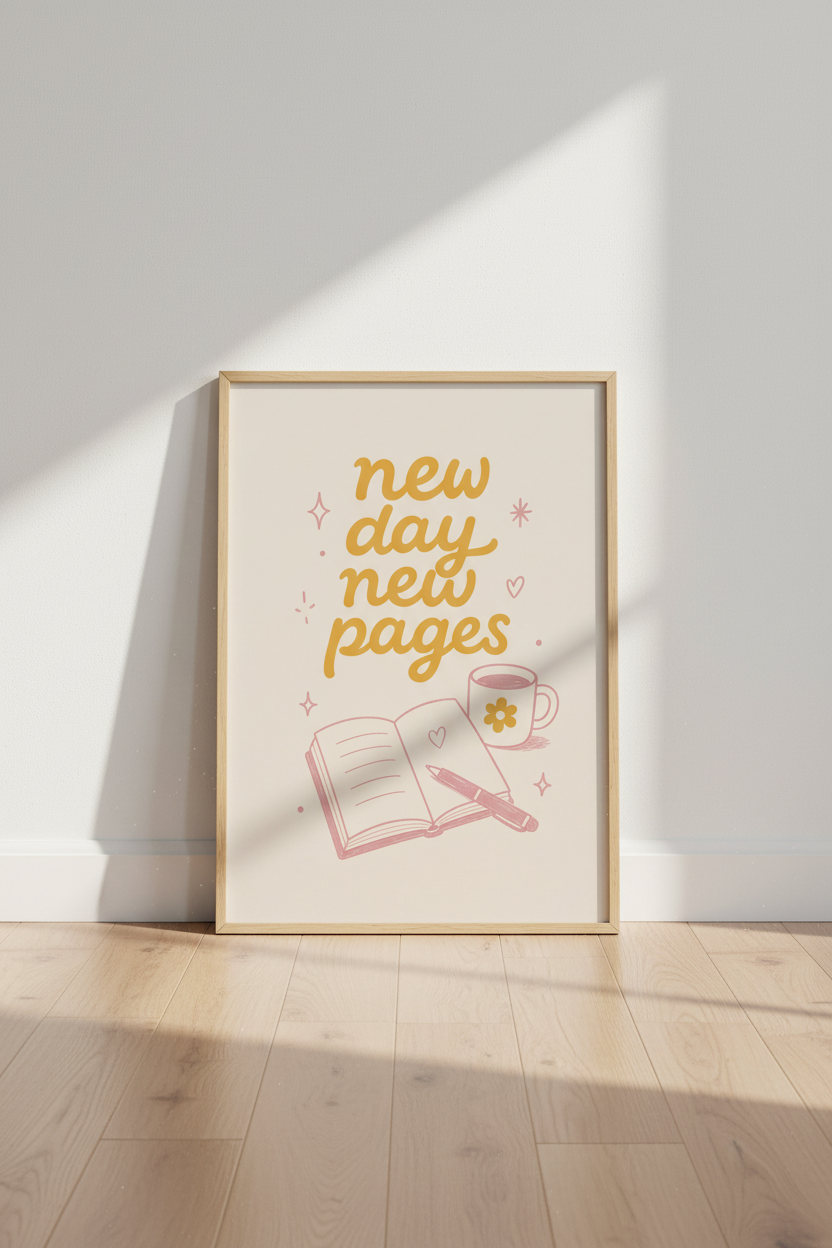 Retro Quote Wall Art | Preppy Aesthetic Decor | New Day New Pages Poster