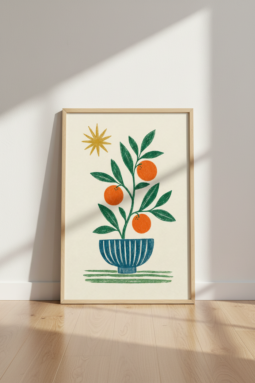 Orange Tree Botanical Wall Art Print | Kitchen Gallery Decor | Retro Citrus Poster