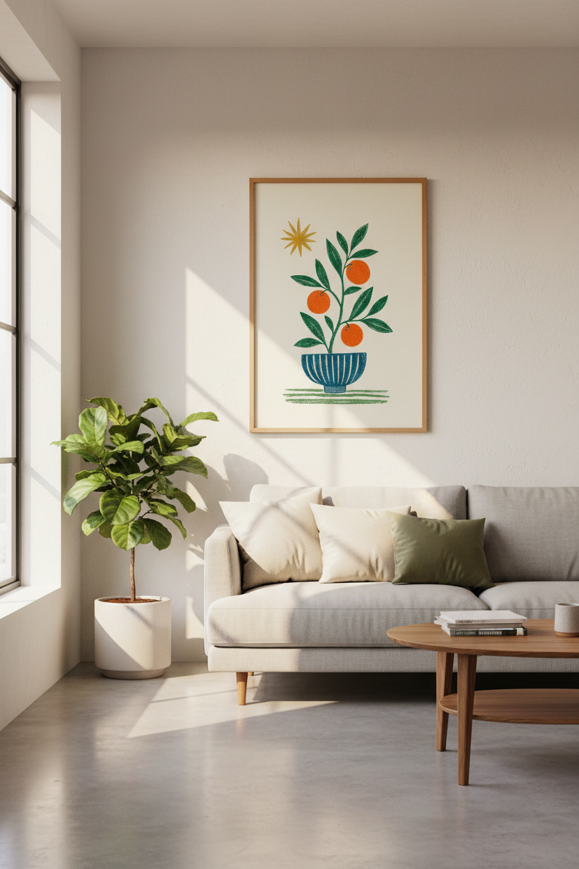 Orange Tree Botanical Wall Art Print | Kitchen Gallery Decor | Retro Citrus Poster