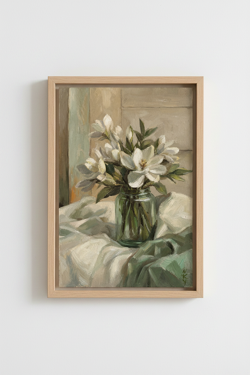 Magnolia Wall Art | Sage Ivory, Living Room Decor