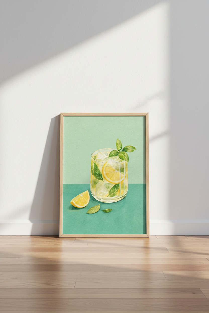 Beverage Kitchen Wall Art | Watercolor Citrus Cocktail Poster, Modern Dining Decor