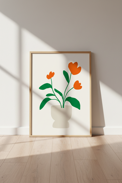 Minimalist Floral Bouquet Art Print | Orange Botanical Poster, Modern Boho Home Decor