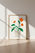 Minimalist Floral Bouquet Art Print | Orange Botanical Poster, Modern Boho Home Decor