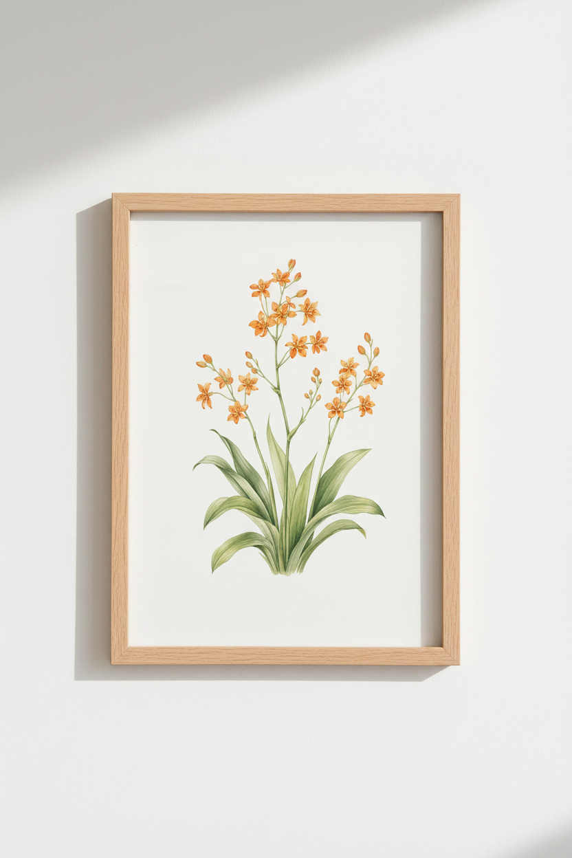 orange orchid print | Watercolor Botanical, Ivory Living Room Decor
