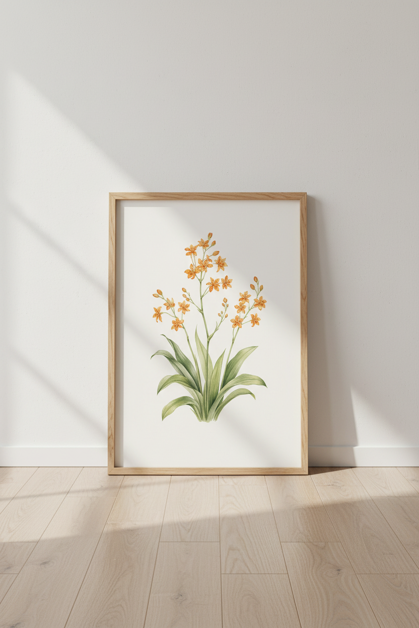 orange orchid print | Watercolor Botanical, Ivory Living Room Decor