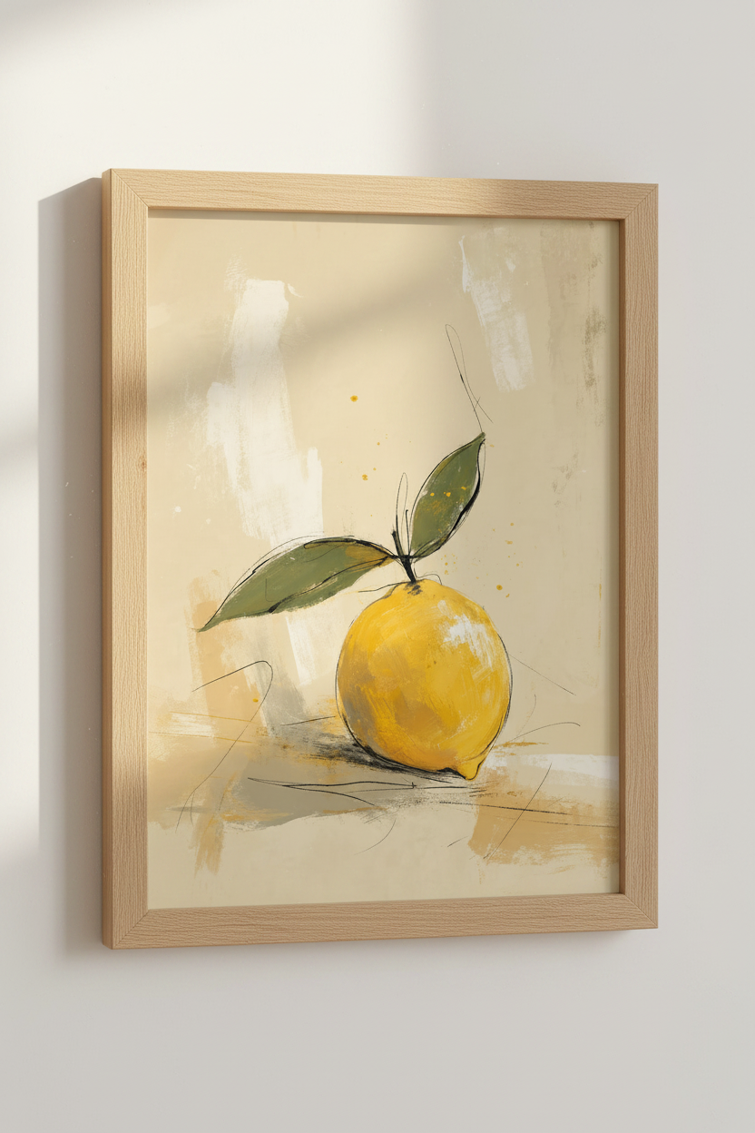 Lemon Still Life Wall Art | Yellow Kitchen Decor | Mediterranean Fruit Poster