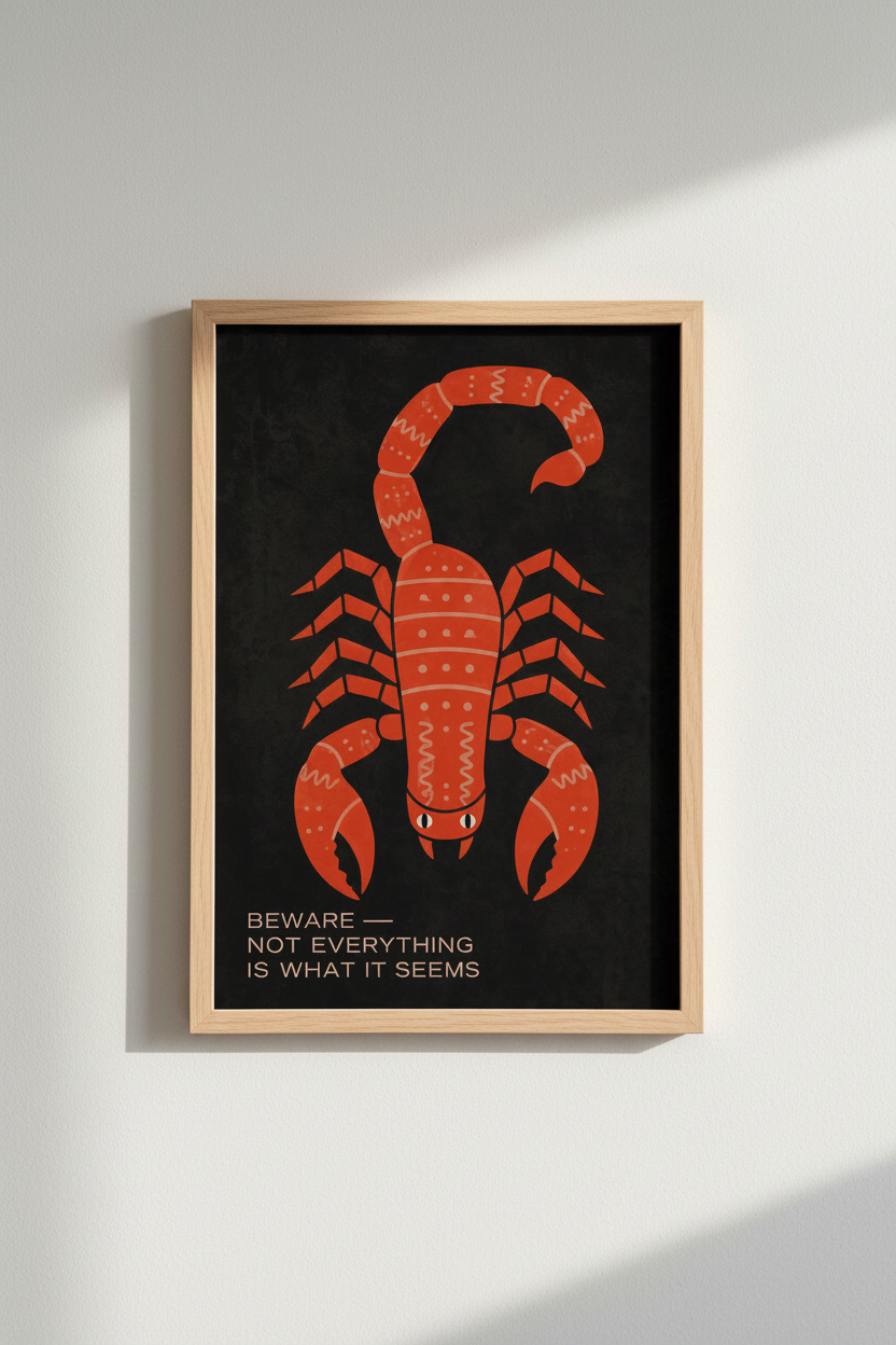 Scorpio Scorpion Wall Art Print | Black and Orange Modern Dark Academia Poster
