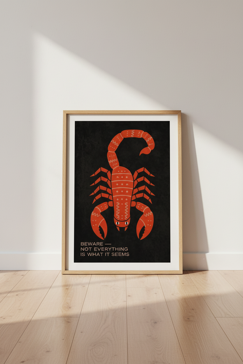 Scorpio Scorpion Wall Art Print | Black and Orange Modern Dark Academia Poster