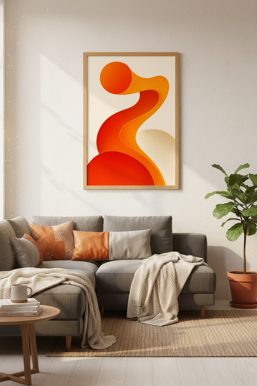 Retro Abstract Flow | Orange Mid Century Modern Poster, Living Room Wall Art