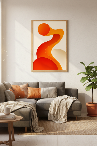 Retro Abstract Flow | Orange Mid Century Modern Poster, Living Room Wall Art