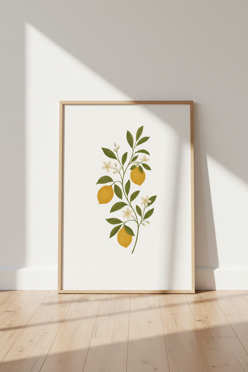 Lemon Branch Botanical Wall Art | Kitchen Decor | Minimalist Citrus Poster