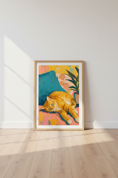 Ginger Cat Art Print | Vibrant Impasto Tabby, Eclectic Living Room Decor