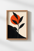 Minimalist botanical print | Black silhouette, orange sun | Living room decor