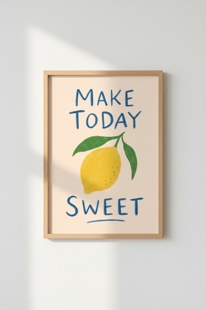 Make Today Sweet Lemon Wall Art Print | Kitchen Decor | Colorful Aesthetic Poster