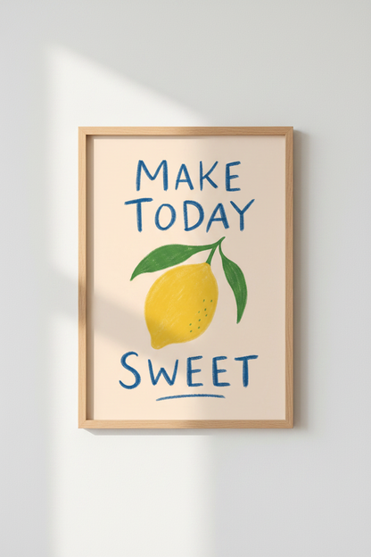 Make Today Sweet Lemon Wall Art Print | Kitchen Decor | Colorful Aesthetic Poster