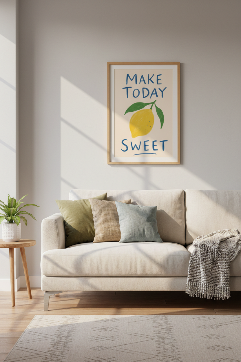 Make Today Sweet Lemon Wall Art Print | Kitchen Decor | Colorful Aesthetic Poster