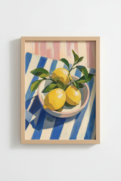 Lemon Kitchen Wall Art Print | Mediterranean Citrus Decor | Colorful Food Poster