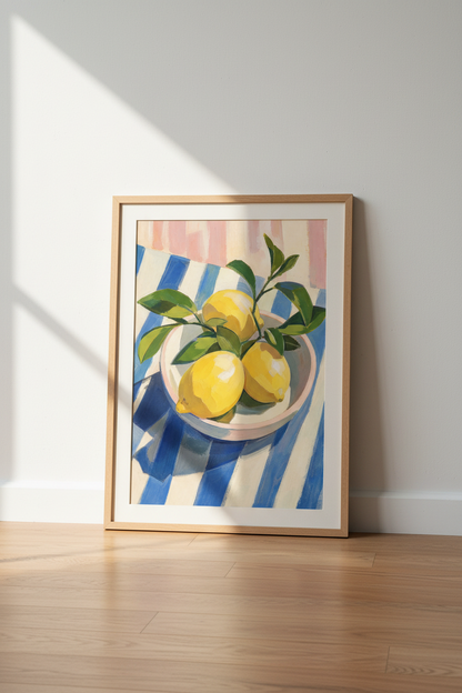 Lemon Kitchen Wall Art Print | Mediterranean Citrus Decor | Colorful Food Poster