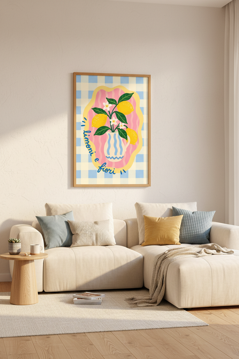 Blue Lemon Art Print | Italian Kitchen Decor | Mediterranean Fruit Wall Art