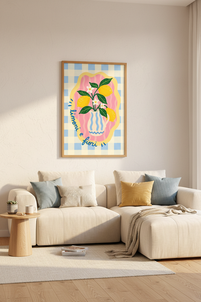 Blue Lemon Art Print | Italian Kitchen Decor | Mediterranean Fruit Wall Art