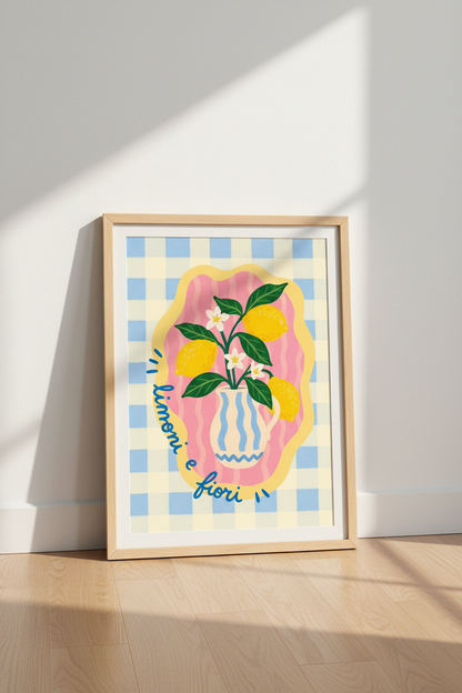 Blue Lemon Art Print | Italian Kitchen Decor | Mediterranean Fruit Wall Art
