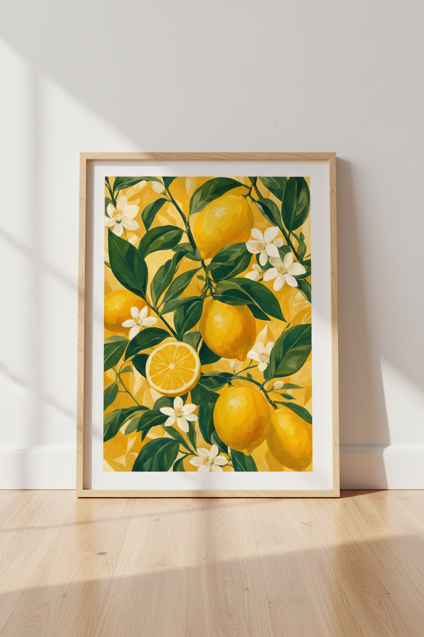 Sicilian Lemon Orchard Wall Art Print | Kitchen Decor | Mediterranean Poster